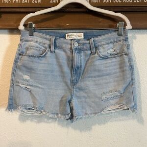 Mudd High Rise Shortie Denim Shorts Size 13 FLX Stretch Distressed Blue (1330)